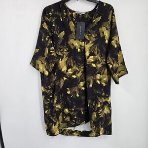 Bryn Walker Bingley Tunic Dress Black Yellow Floral Lagenlook Artsy Women XS New